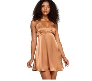 Katia Rae juniors satin sweetheart slip A-line dress copper sz L